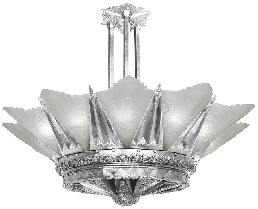 42" French Marseille 12 Light Art Deco Slip Shade Chandelier in White Metal (650-12L-ZNX)