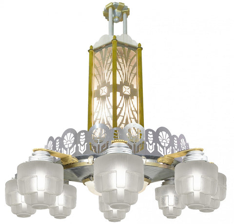 Large Streamline Art Deco Chandelier
