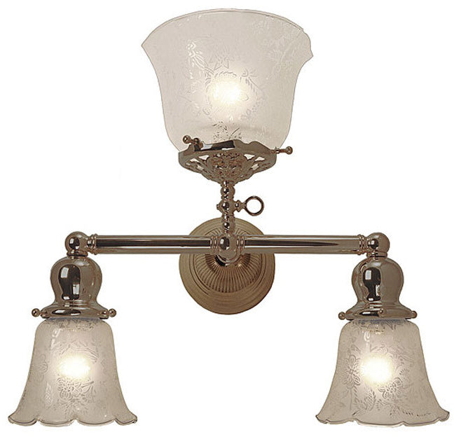 Victorian Gas & Electric Triple Sconce In Antique Brass Finish