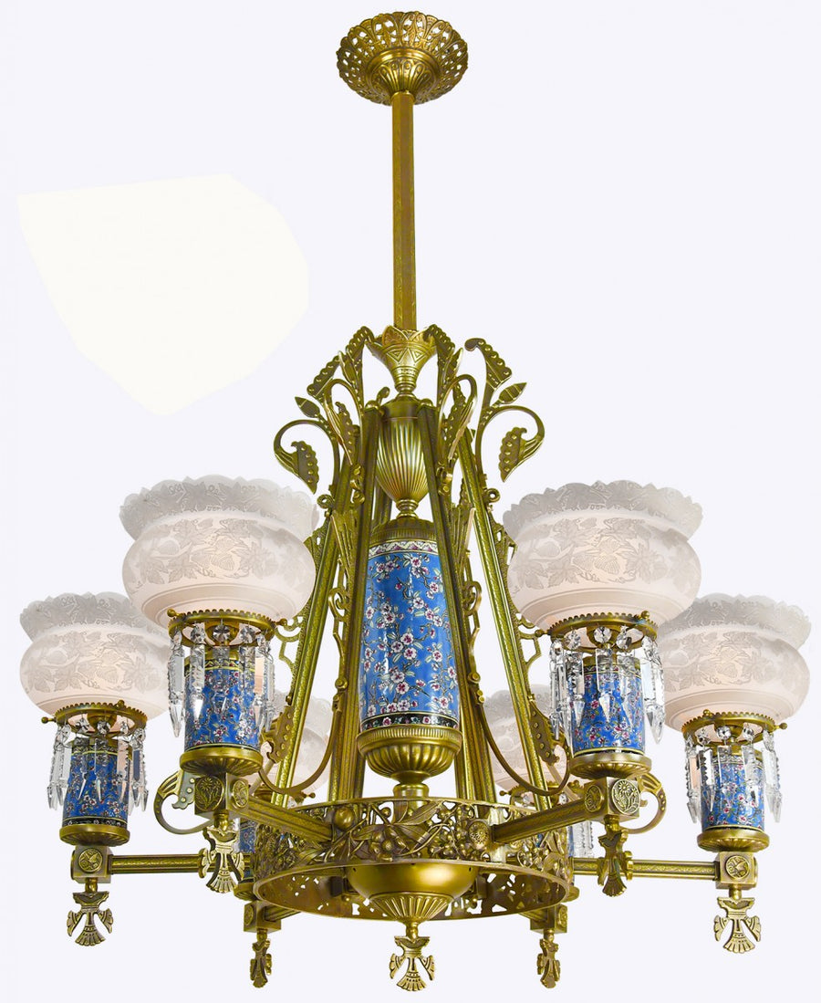 Aesthetic Fine Six-Light Chandelier with Longwy-Style Porcelain