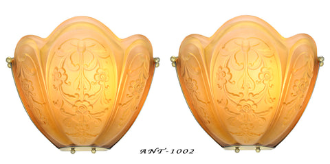 Magnificent LARGE and Imposing Pair of French Embossed Shade Art Deco Sconces