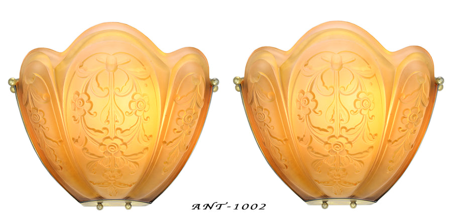 Magnificent LARGE and Imposing Pair of French Embossed Shade Art Deco Sconces