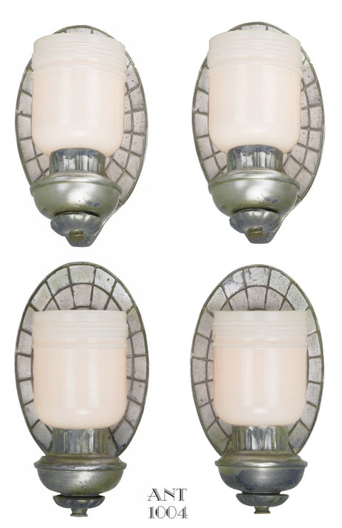 American, Set of Four Art Deco Mock Mirror Back Design Sconces