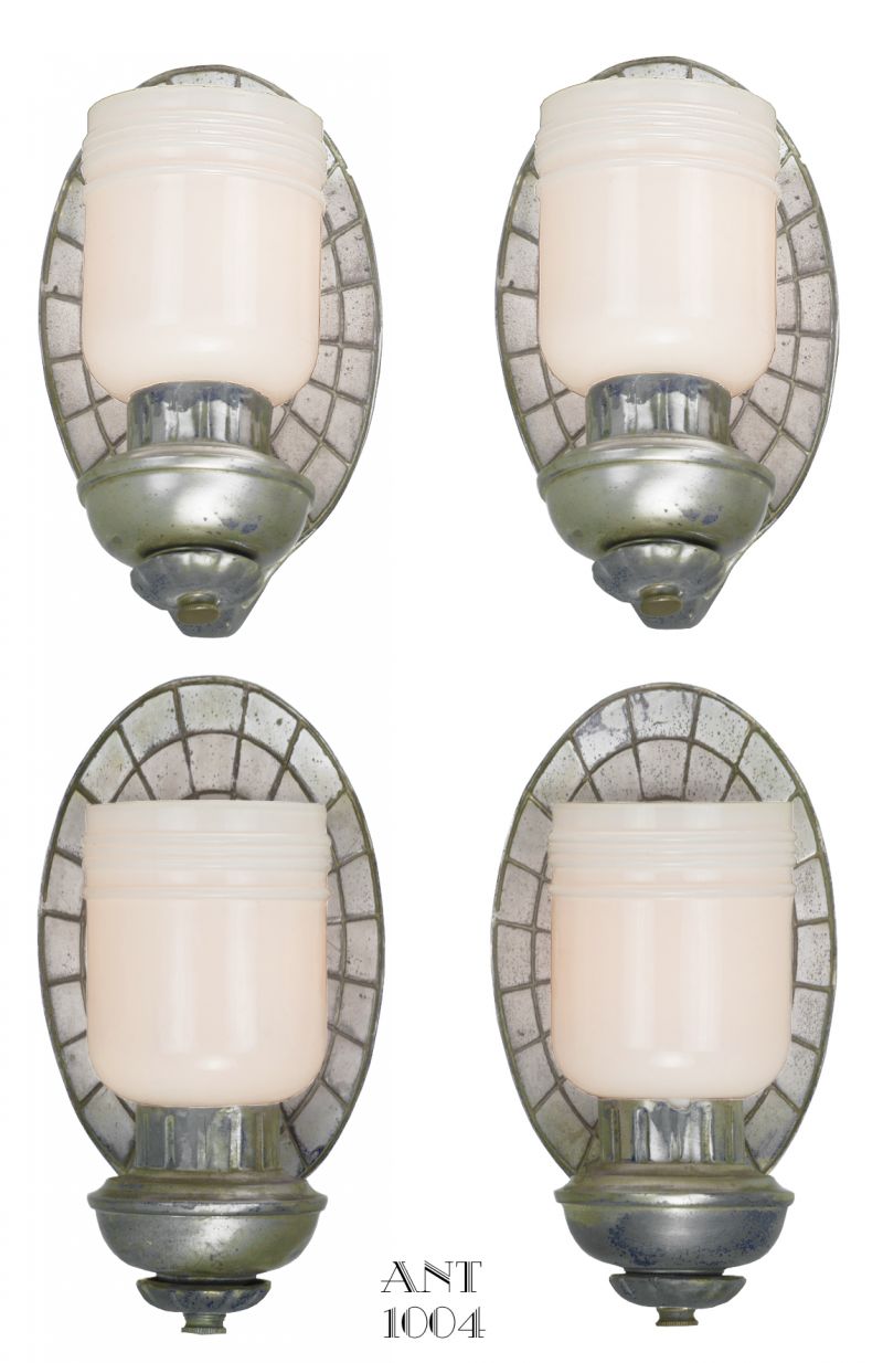 American, Set of Four Art Deco Mock Mirror Back Design Sconces