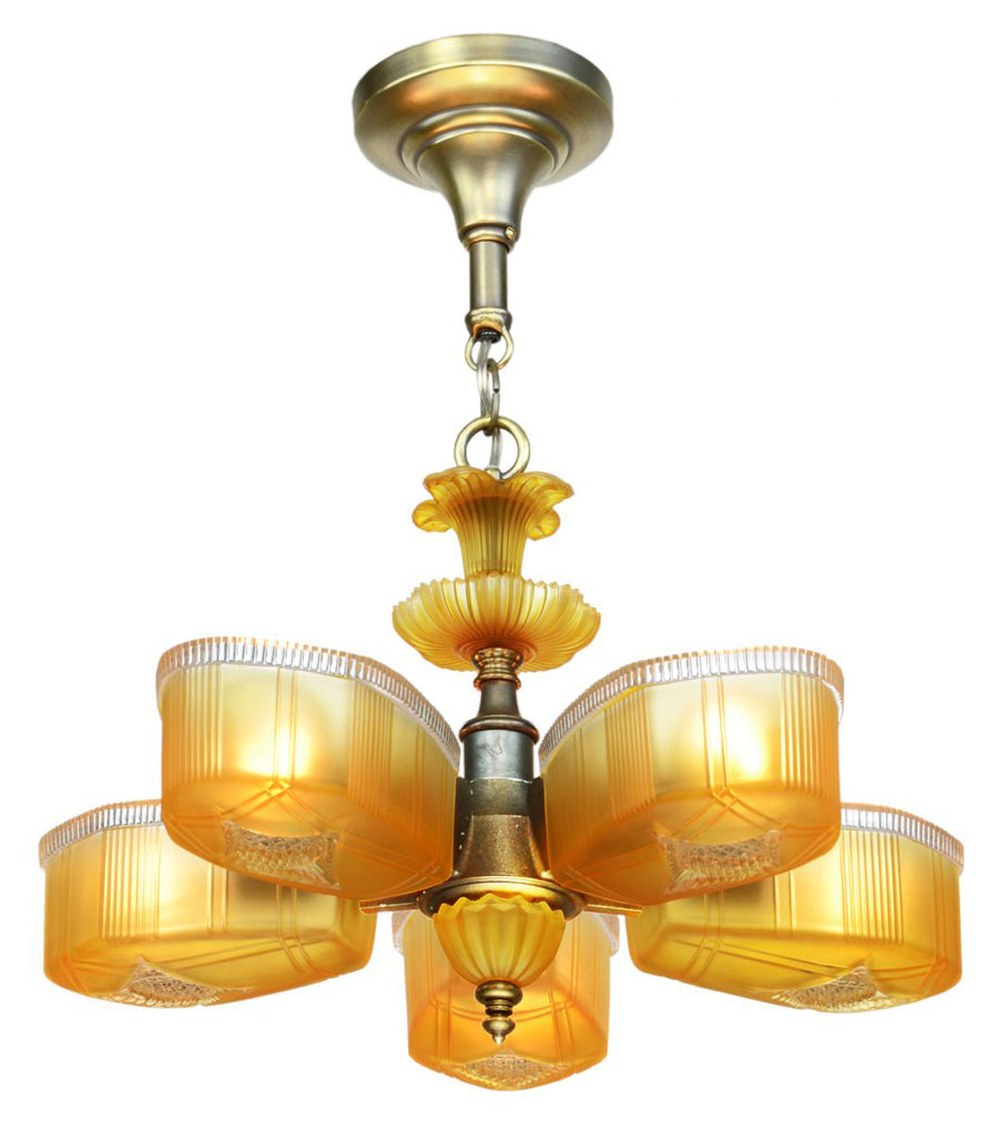 Antique Late Art Deco 5 Shade Chandelier c 1938-39