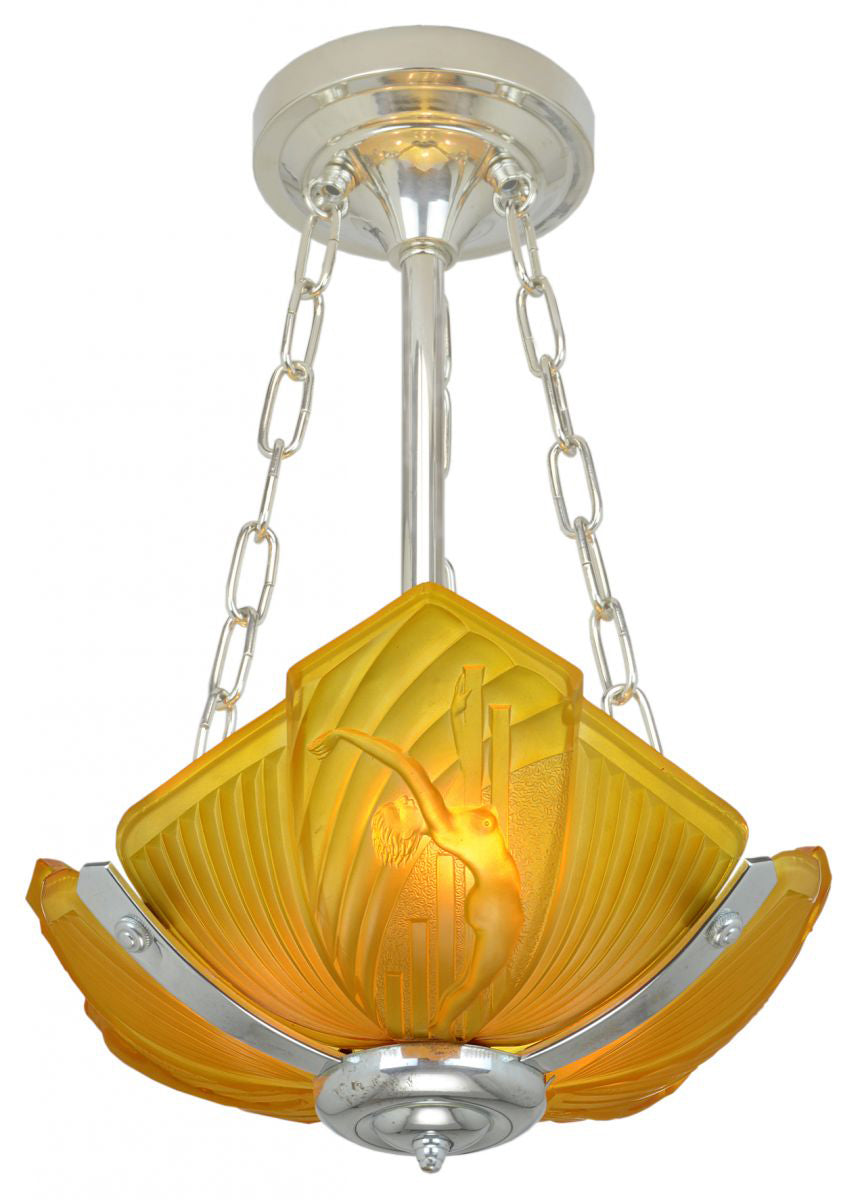 Scarce Art Deco Figural Odeon Theatre Chandelier