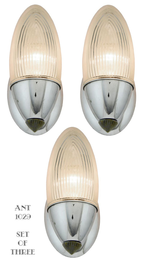 Set of THREE Lightolier Streamline Nickel Sconces C.1930