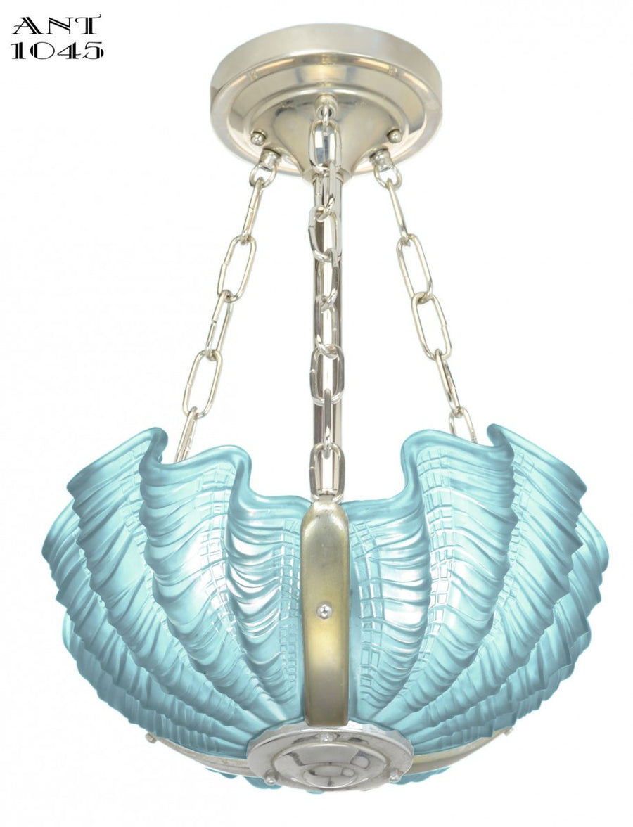 Art Deco British Odeon Movie Theatre Chandelier with 3 Clam Shell Slip Shades