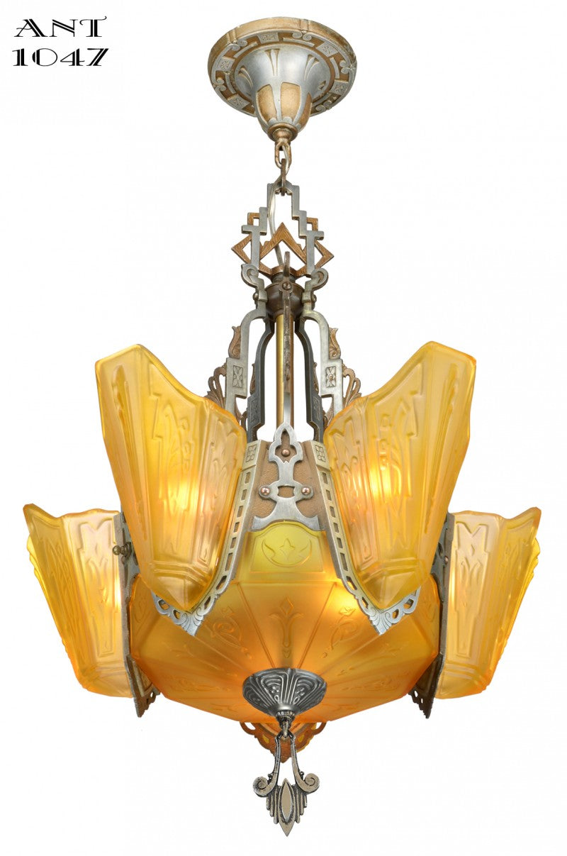Art Deco Long 6 Shade Chandelier by Markel....The 9500-A Line