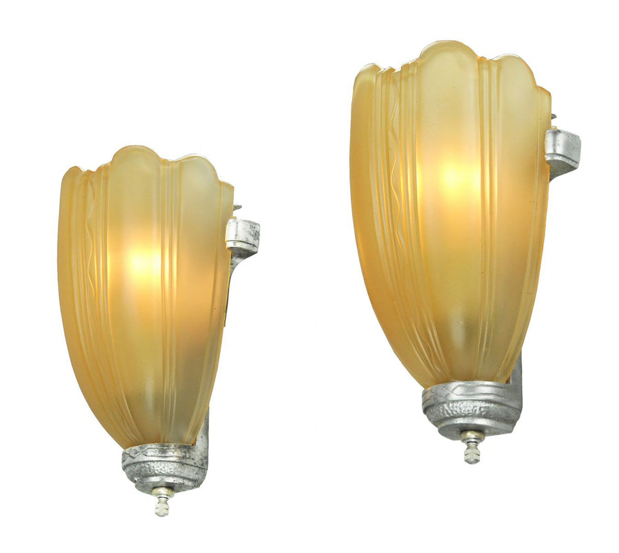 Antique Art Deco Streamline Design Slip Shade Sconces
