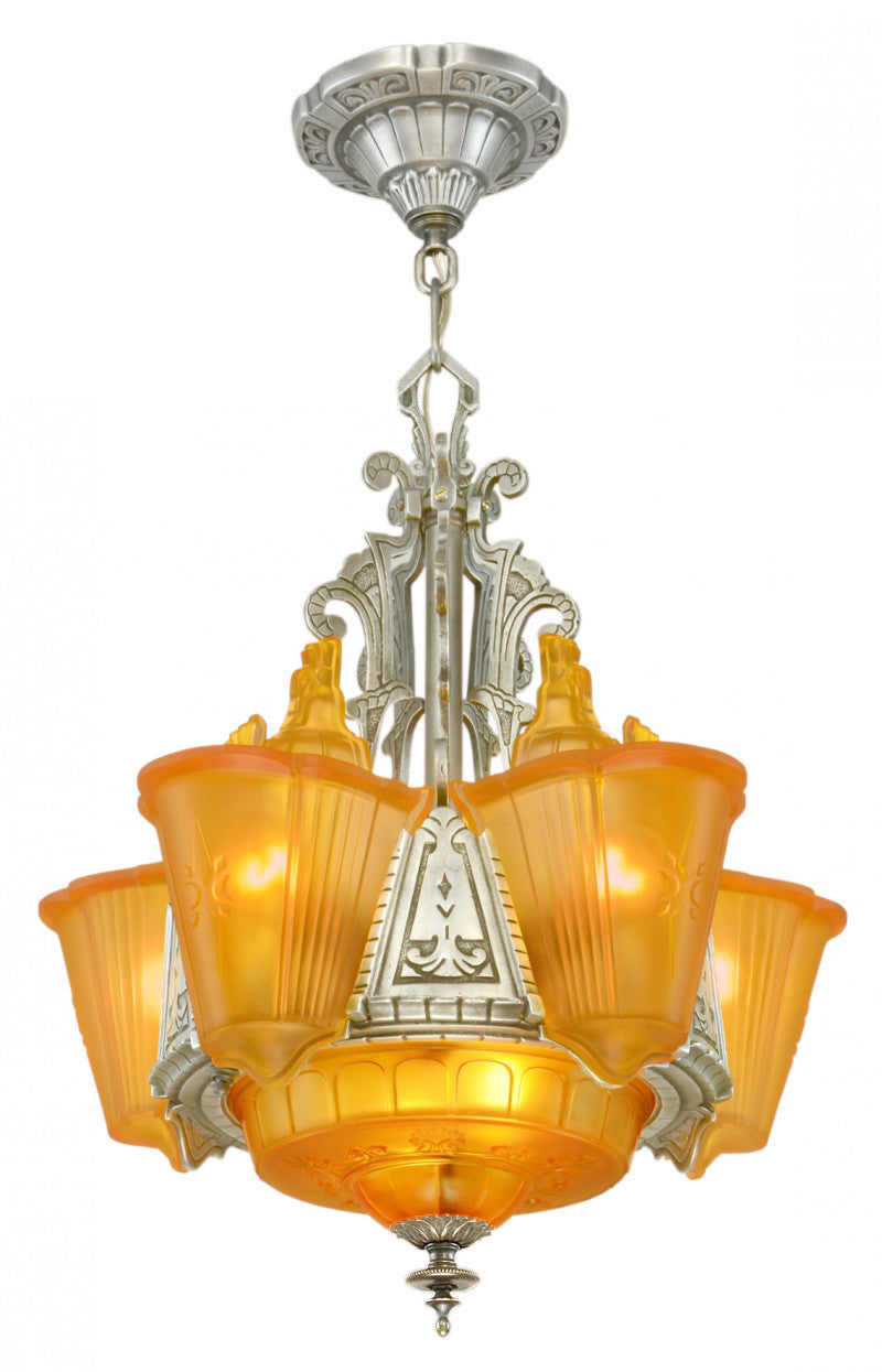 Art Deco "top-of-the-line" 6 "unusual" Shade Chandelier