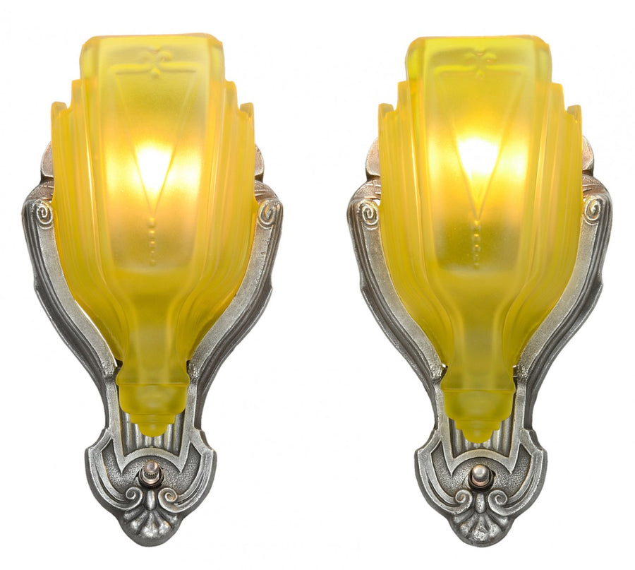 Nice Original Pair of Slip Shade Wall Sconces