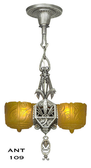 Antique Art Deco Slip Shade Light Lincoln Triangle Pendant
