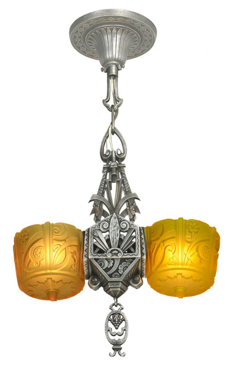 Antique Art Deco Slip Shade Light Lincoln Triangle Pendant
