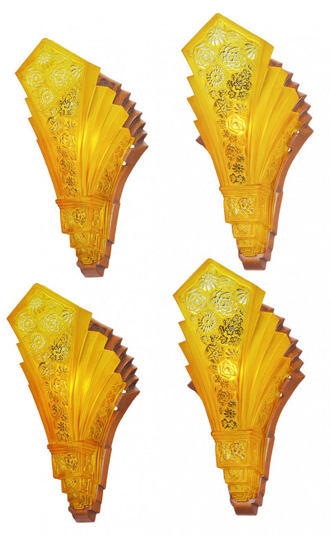 Fine Consolidated Lamp & Glass Co.. Martele Two Pairs of Sconces