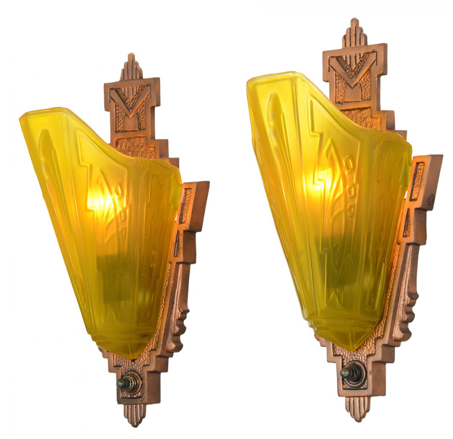 Pair of Nice Long Slip Shade Art Deco Sconces by Markel