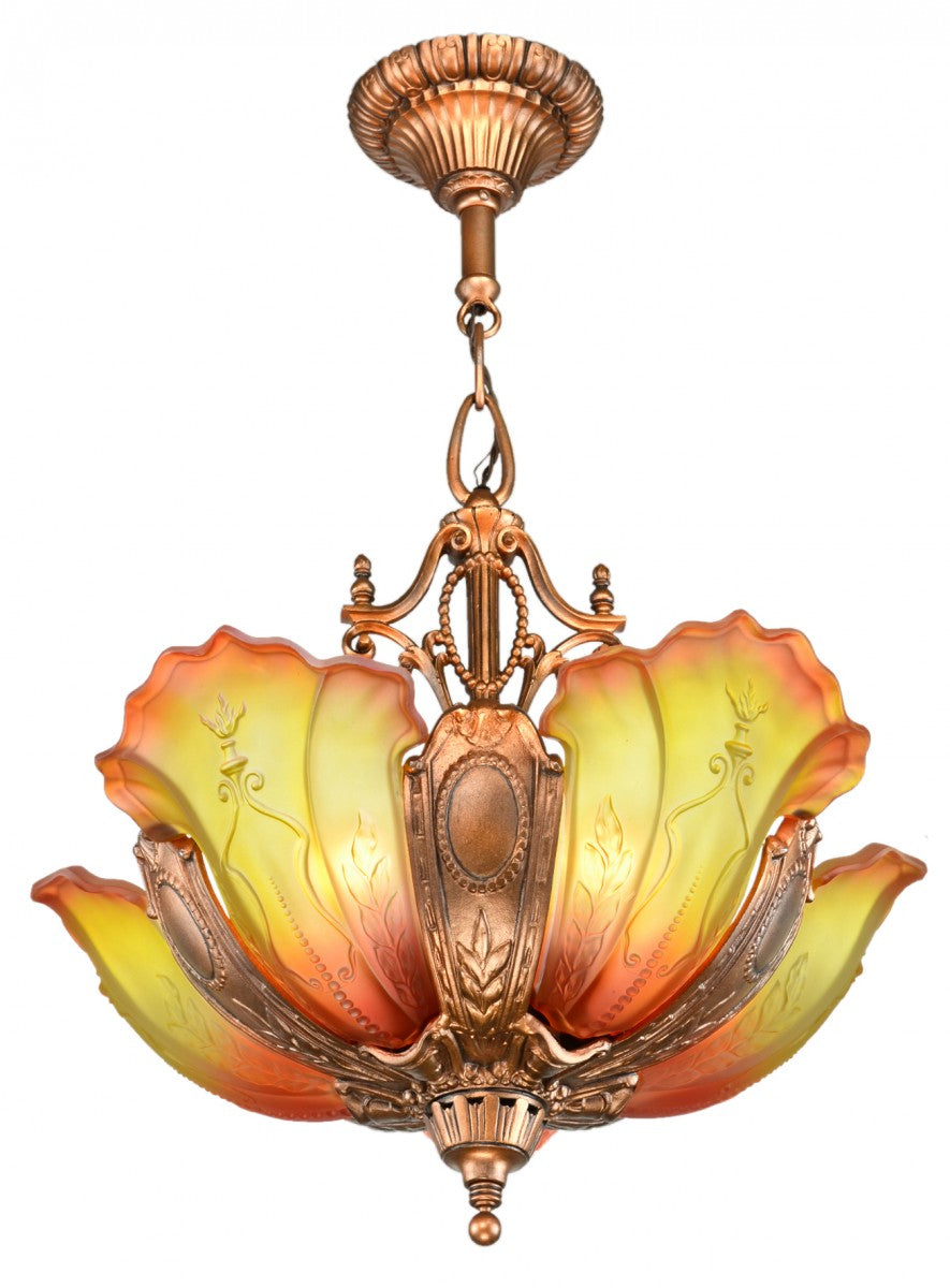Art Deco Red-Bronze finished Chandelier by Mid-West C. 1935