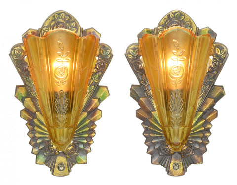 Pair of Lovely Art Deco Polychrome Sconces c1933