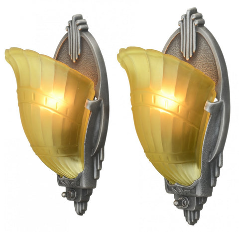 Pair of Nice Long, Shaped, Slip Shade Art Deco Sconces by Markel