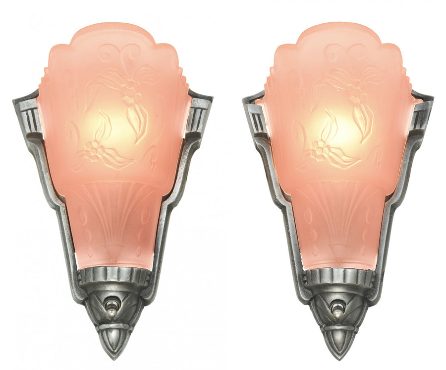 Pair of Unusual American Art Deco Slip Shade Sconces by Globe