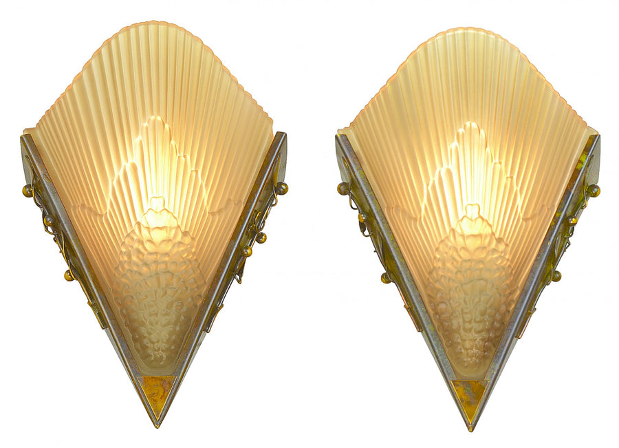 Nice Pair of French Circa 1935 Art Deco Slip Shade Sconces