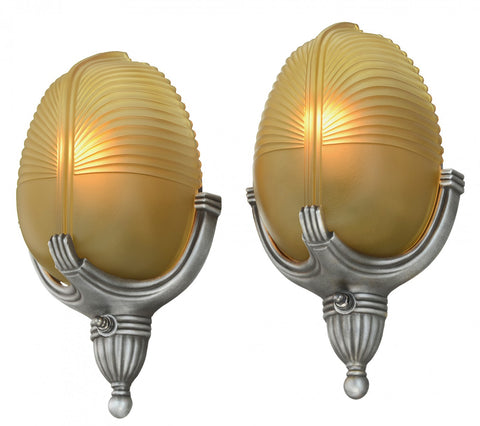 Pair of Neat Art Deco Streamline Sconces by Markel