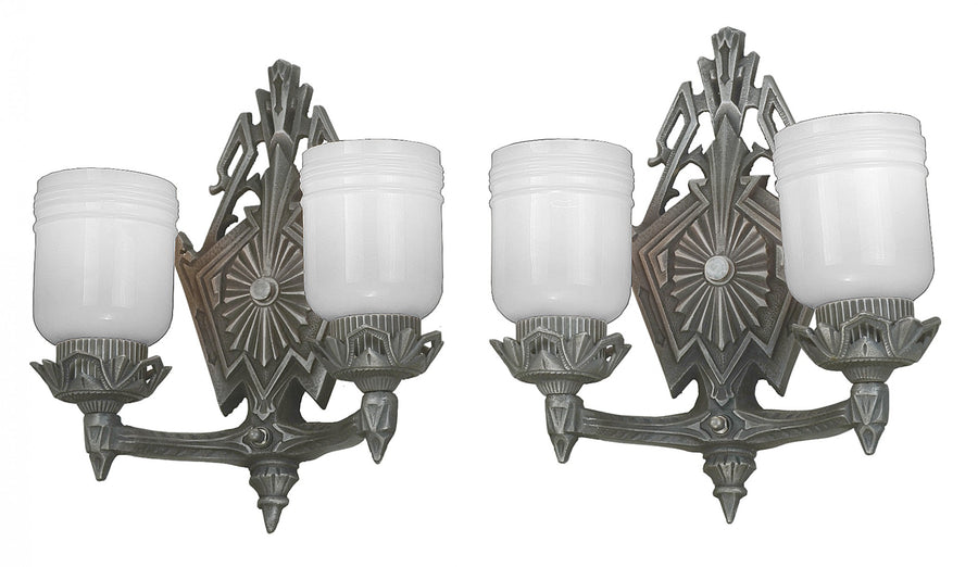 Striking Pair of Double-Armed Art Deco Wall Sconces..Circa 1920