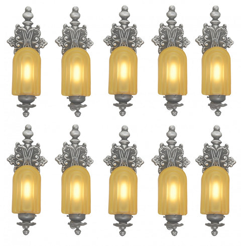Set of SIX Matched TALL Sconces with Lovely Amber Shades (Sold Each Pair)