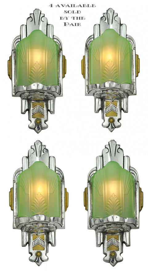 Two Pairs of Nice Slip Shade Art Deco Sconces (Matching and Sold by Each Pair)