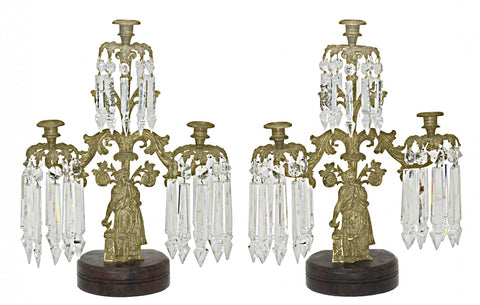 Mid-Victorian Bronze and Crystal Girandoles Set