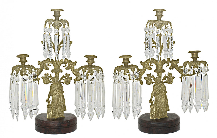 Mid-Victorian Bronze and Crystal Girandoles Set