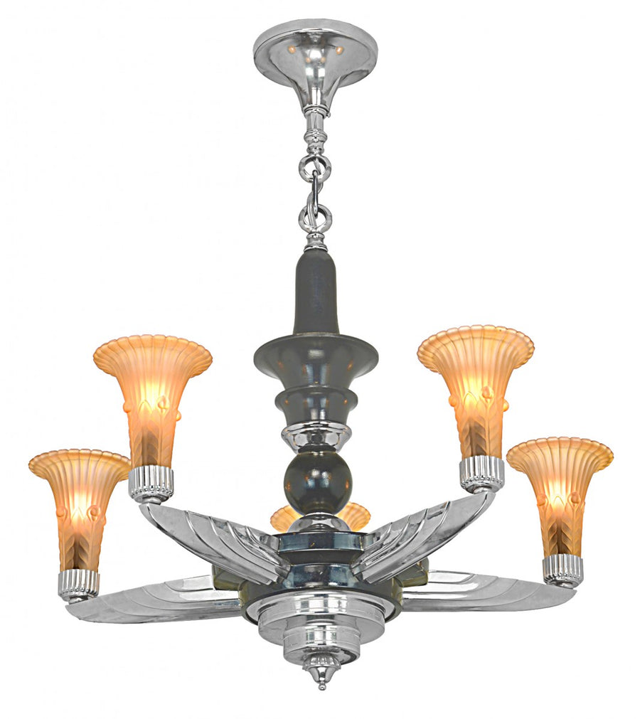 French Art Deco 5-Shade Chandelier