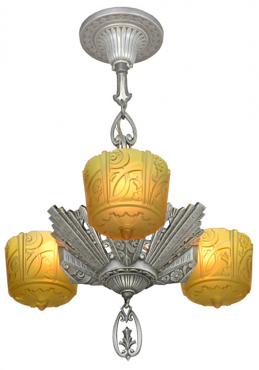 Antique Art Deco Slip Shade Chandelier Made by Lincoln
