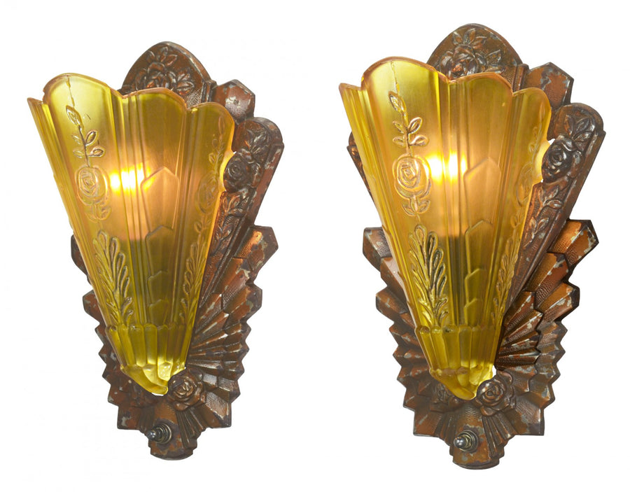 Pair of Lovely Art Deco Antiqued Sconces...Circa 1933