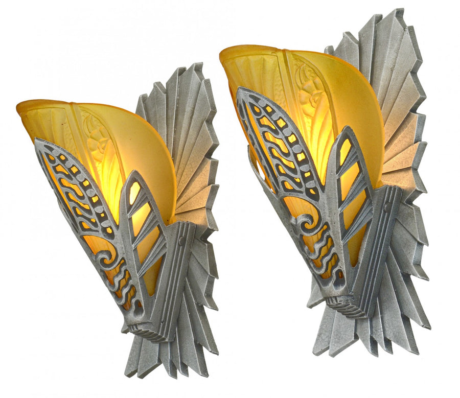 Very Scarce Iconic Period Art Deco Slip Shade Sconces