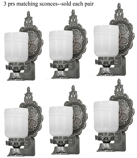 Amazing Set of 6 (3 Pair) Wonderful Matching 1920s Edwardian Sconces