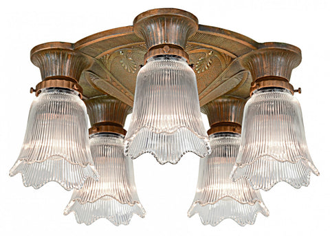 Antique Restored Art Deco Close Ceiling Chandelier