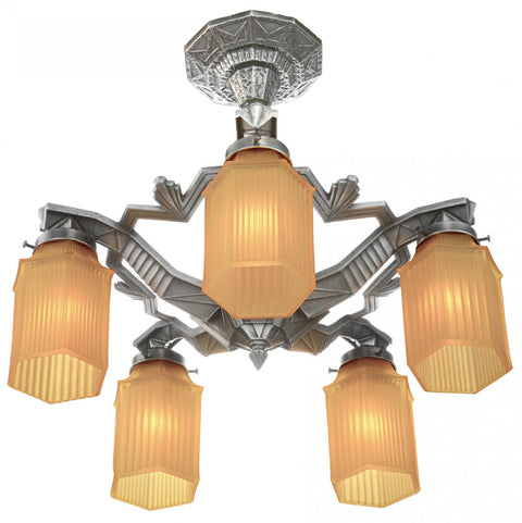 Very Iconic, Art Deco, Five Shade Chandelier--Circa 1910-30