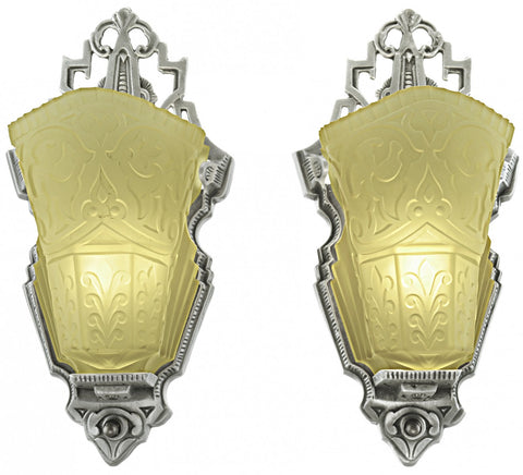 Pair of Unusual American Art Deco Slip Shade Sconces