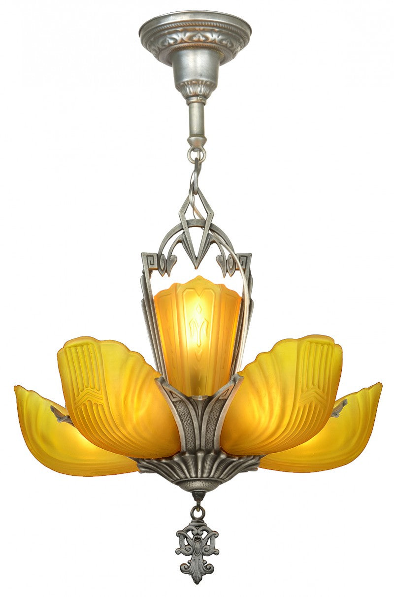 Art Deco 6-Shade Chandelier by Markel