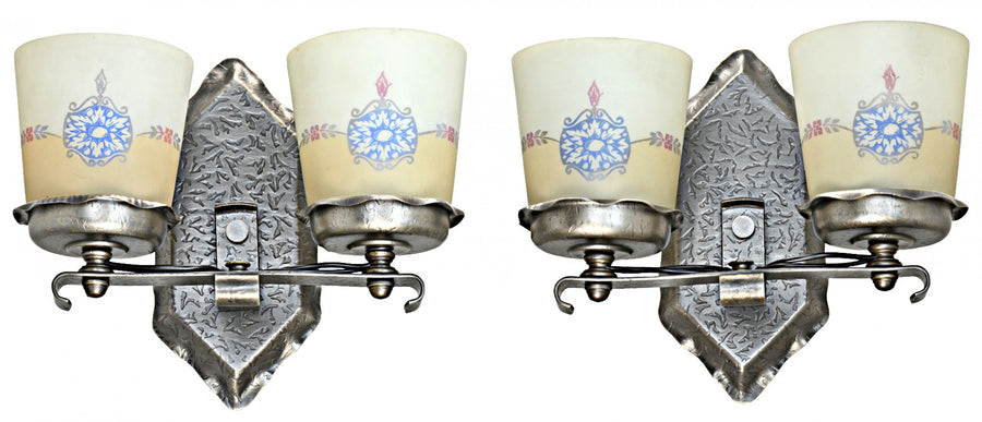 Wonderful Pair of Matching 1920's Crackle Surface Edwardian Sconces