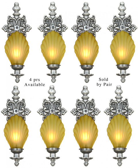 Four Pairs of Matched TALL Sconces with Lovely Amber Shades (Sold Each Pair)