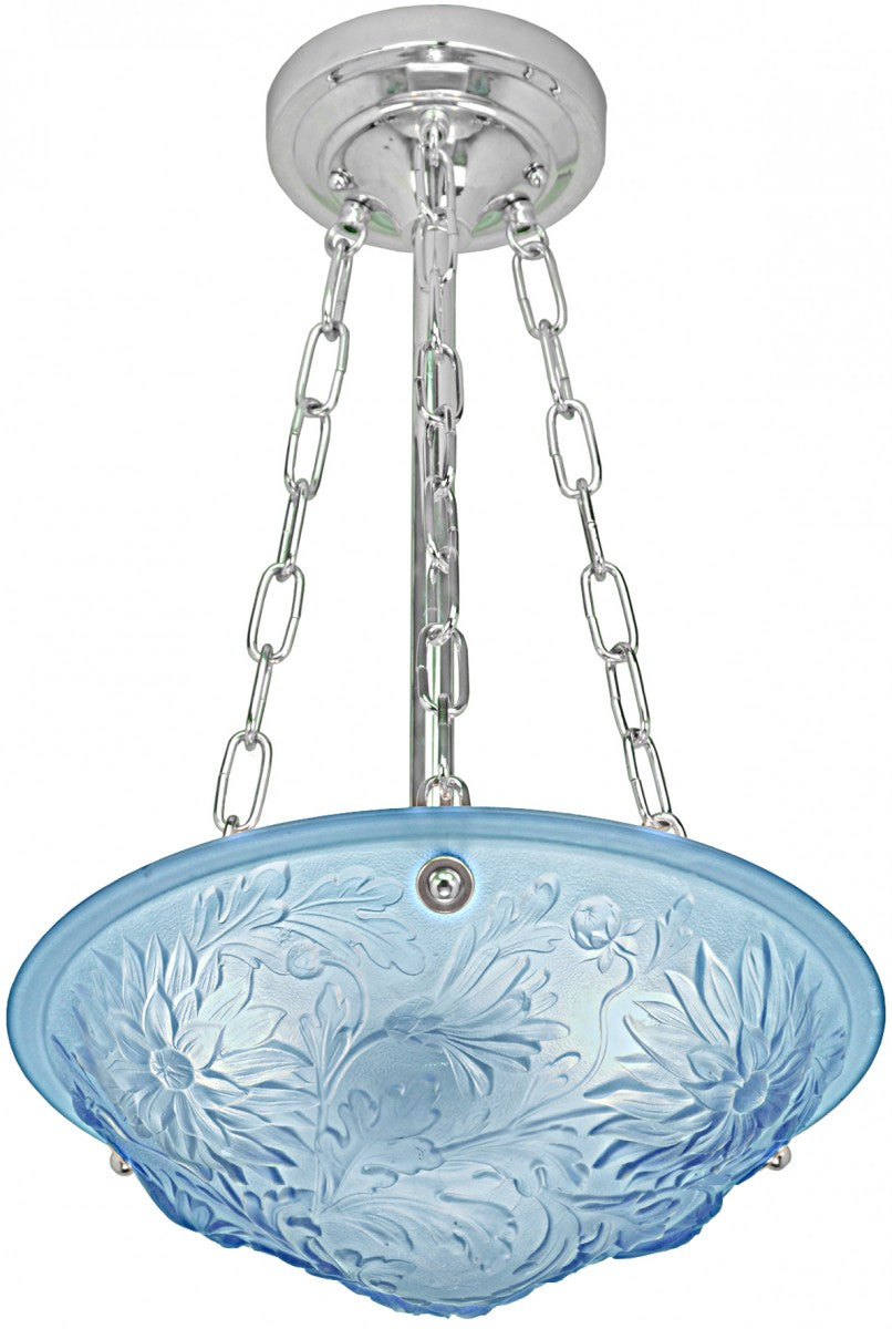 Lovely French Art Nouveau BLUE French Ceiling Embossed Ceiling Chandelier Bowl