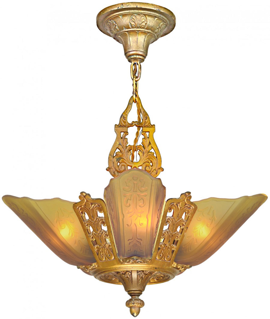 Moe Bridges Art Deco 5 Slip Shade Chandelier