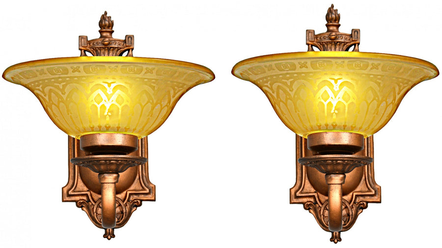 Lovely Pair of 1920-30 Edwardian Red Bronze Finished Wall Sconces
