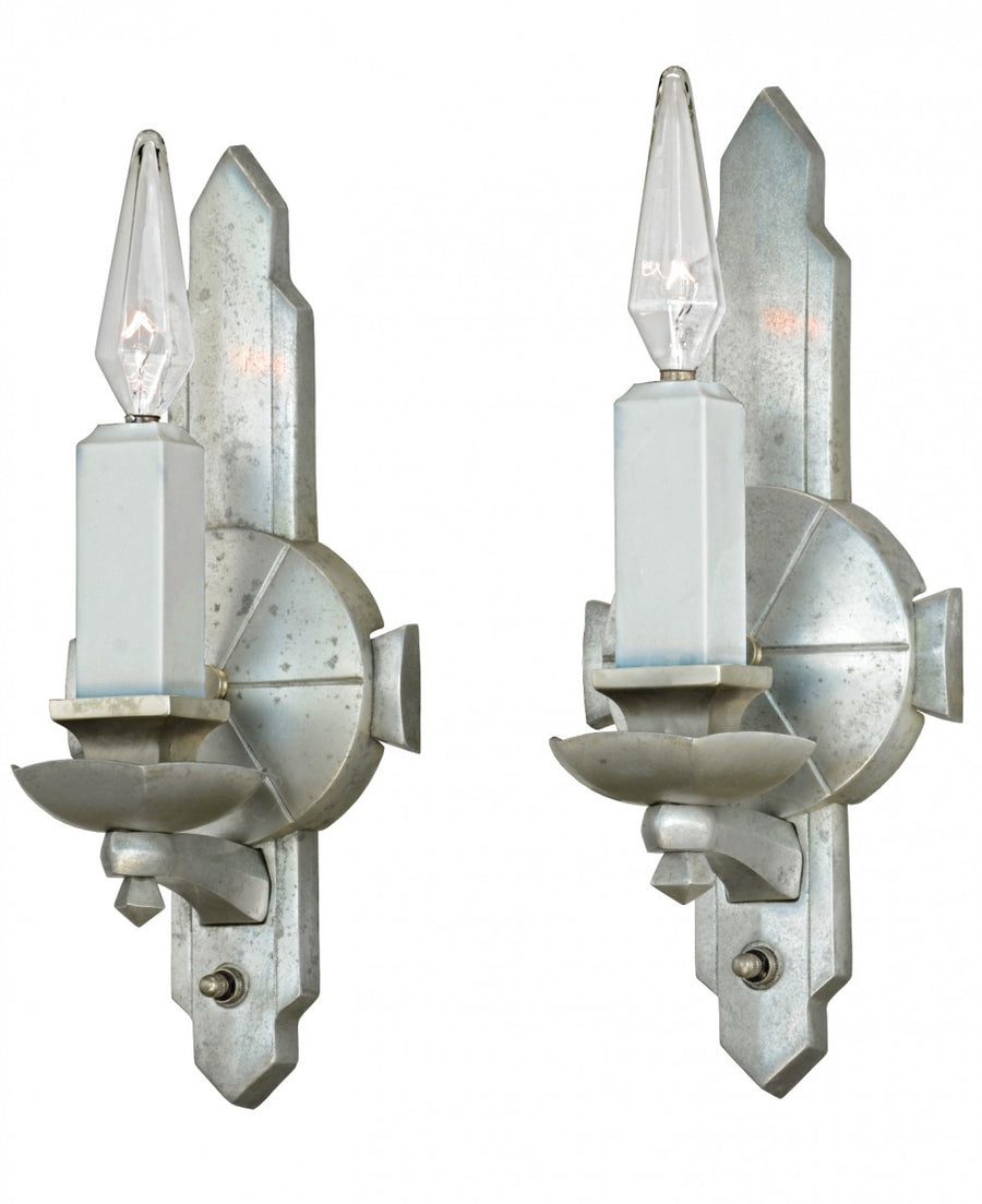 Iconic Pair of Streamline Art Deco Candle Sconces