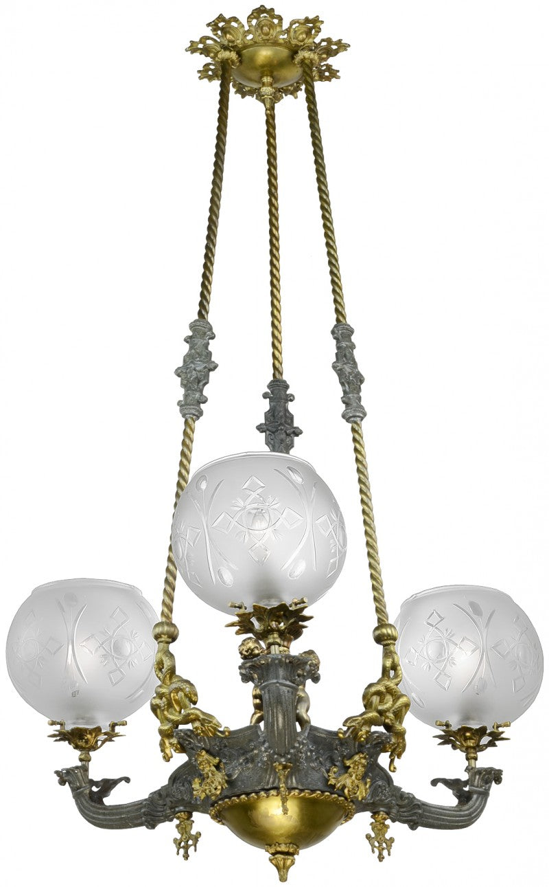 Circa 1850 Rod Hung Gasolier Attributed to Cornelius, Baker Company