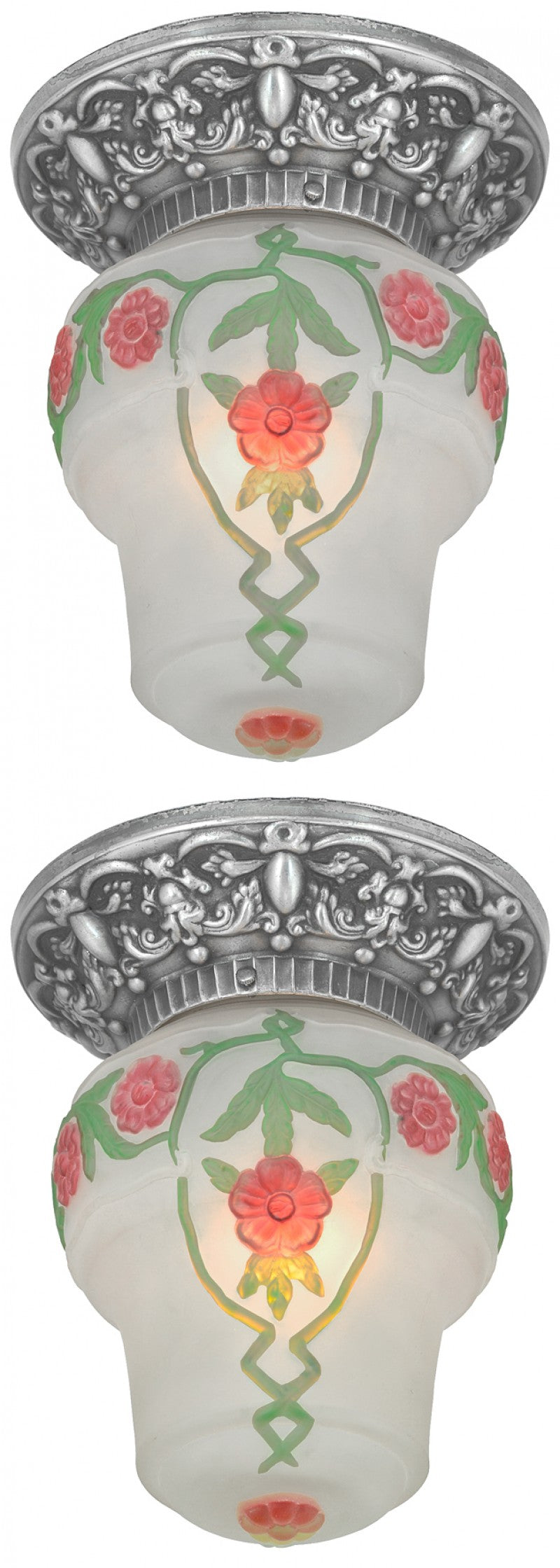 Pair of Edwardian Ceiling Lights with Puffy-Style Shades