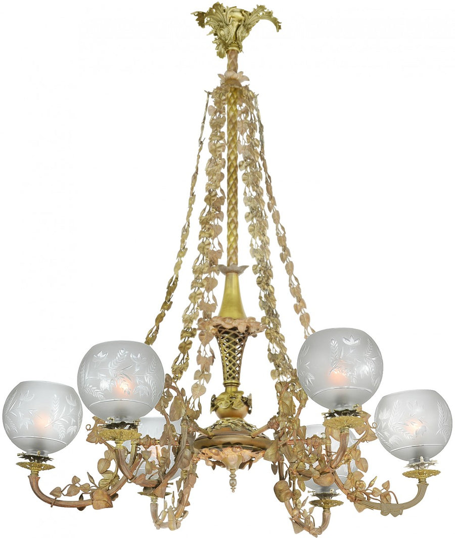 Circa 1840 Cornelius (Attributed) 6-Light Gas Chandelier-Converted to Electricity