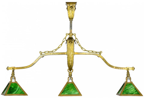 Antique Mission-Style Pool Table Triple Light Fixture